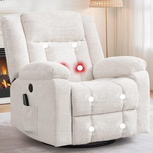 Rocker Recliner Glider Recliner Chairs for Adults 360¡ã Swivel Rocking Chair(Ivory White)