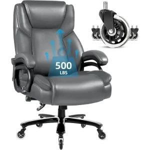 Bossin Big and Tall Executive Office Chair,500LBS Adjustable Lumbar Support Ergonomic Chair with High Back PU Leather Computer(Brown)