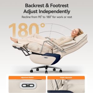 M80 Dual Motor Executive Office Chair with Footrest, Big  Tall, 420lbs, Beige