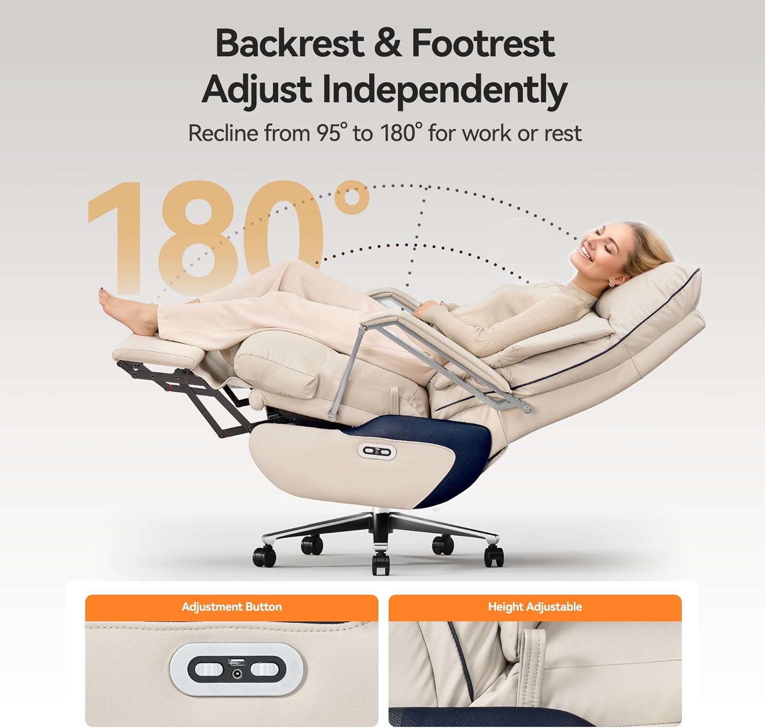 cd84eeeba572b501e20a648789b4b119d73e68362e626925f4316d5c44713d14 M80 Dual Motor Executive Office Chair with Footrest, Big Tall, 420lbs, Beige