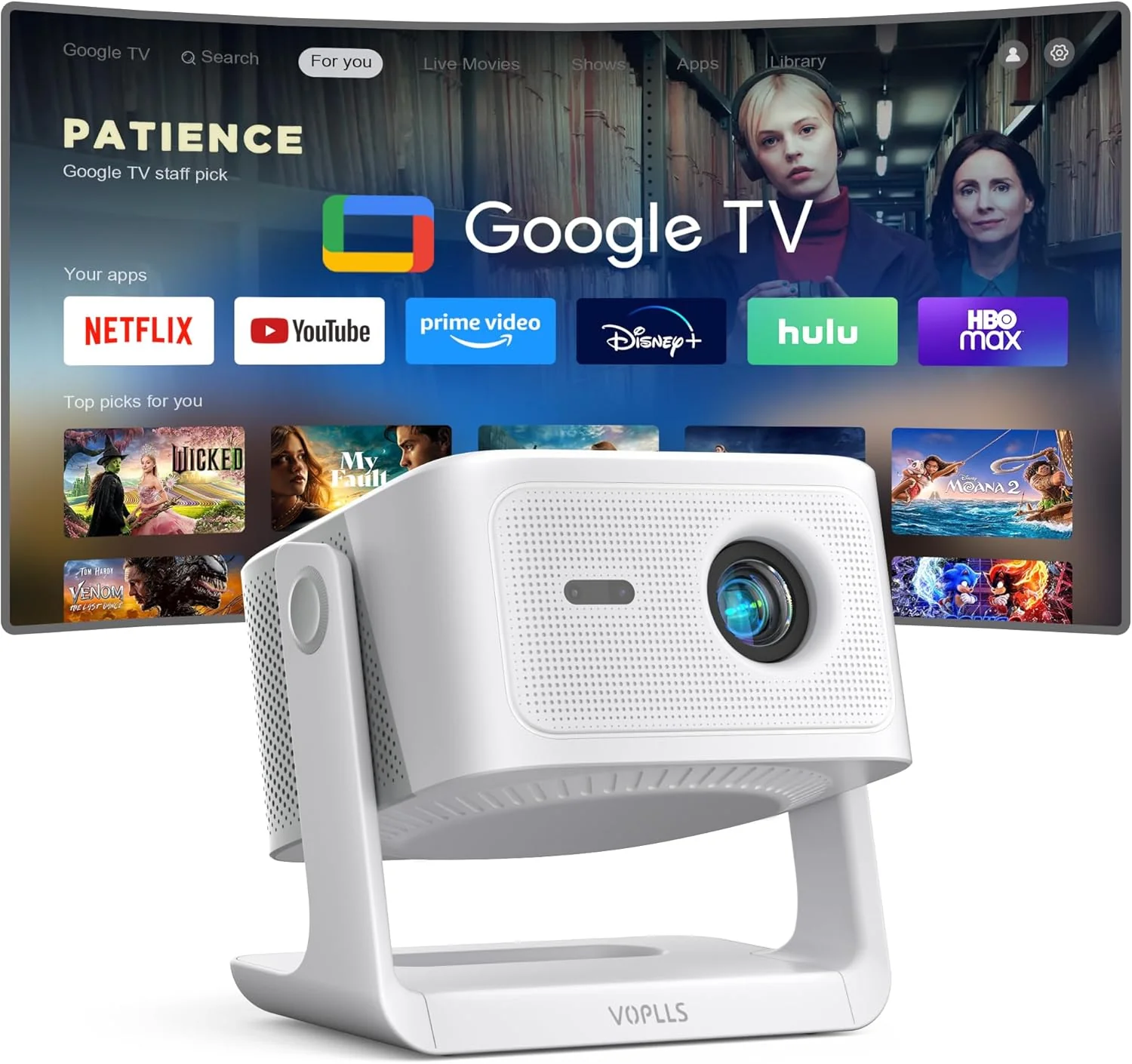 ce232a12e5b0c80d58a92718093abcb2ea6684bbf2e12e6b8711e724f34d6003 Official Licensed Google TV 4K Smart Projector with WiFi and Bluetooth, VOPLLS Outdoor(White Smart Google TV Projector)