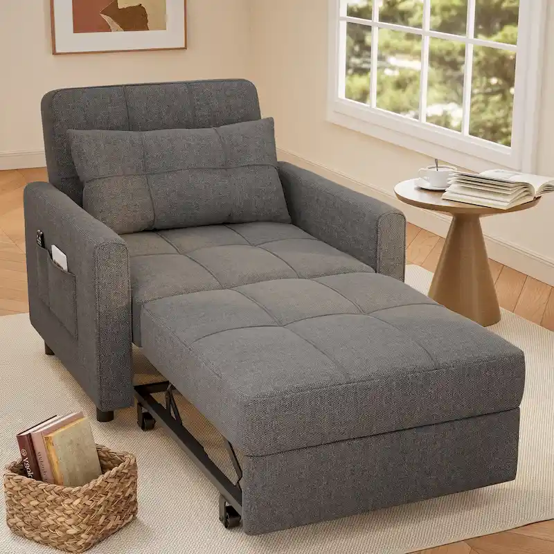 cec1a2243444193a3f600e8503024a4ac8f447924c117c764860ef9df6861d5f 3-in-1 Pull-Out Sofa Bed Sleeper Chair , Convertible Adjustable Foldable Upholstered Lounge Couch(Dark Grey)
