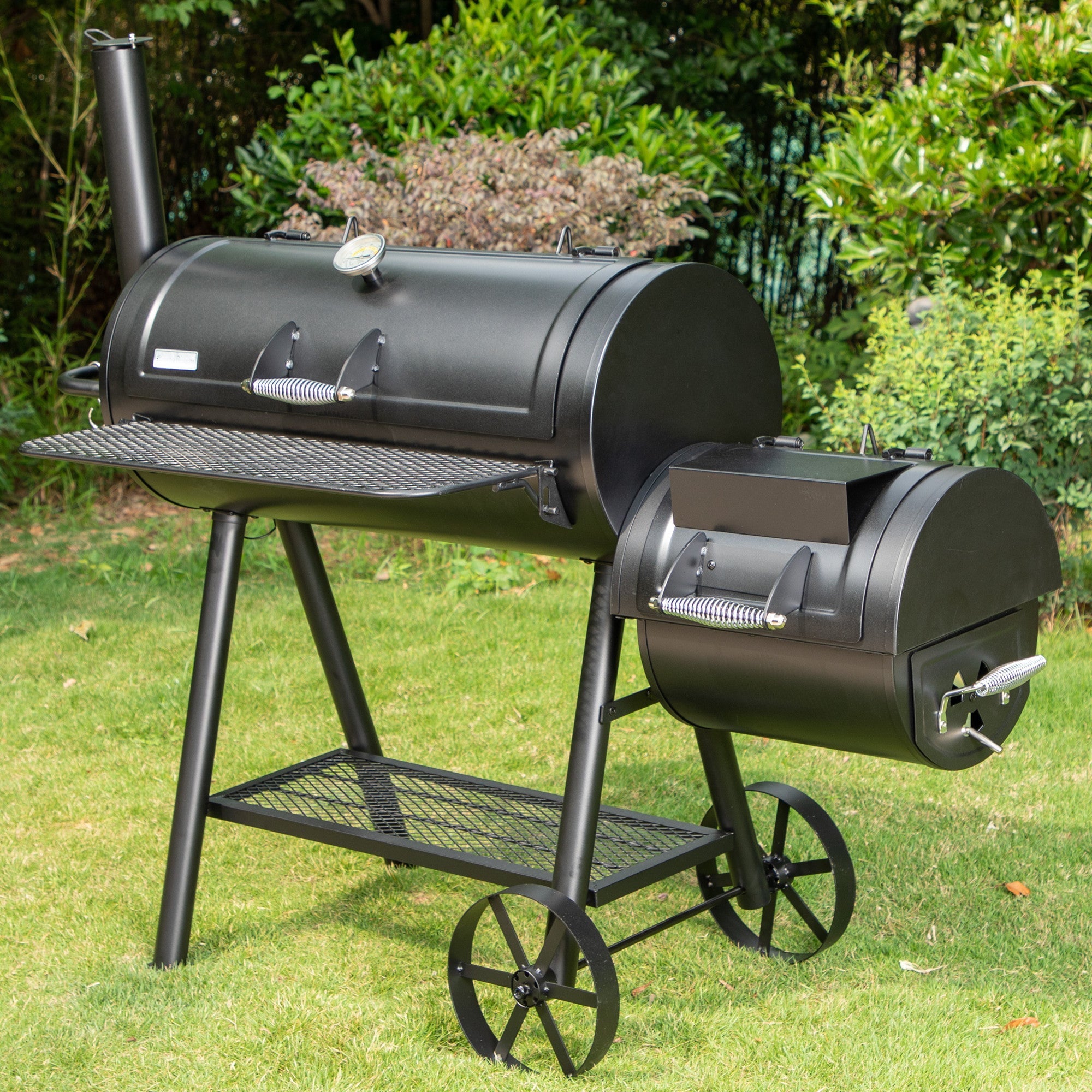cee36ba56cb792ef536088201bb9964b31cf4345954cb7355b22cf55a9084c53 941 Sq.in. Overlarge BBQ Charcoal Grill with Offset Smoker, Black(XL)