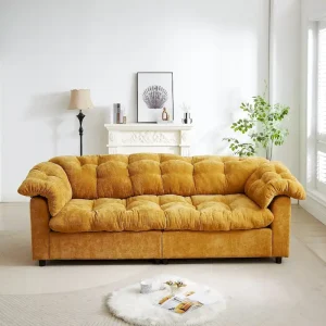 99.2  Chenille Comfort Deep Seat Sofa, Upholstered Fluffy Cloud Sofa(Yellow)