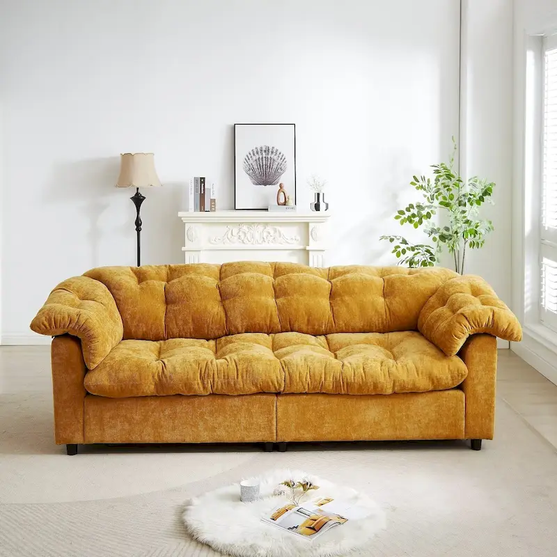 cefcc70ed4caf256301a3713038df5633527c6e339892a74694963a64e01d016 99.2 Chenille Comfort Deep Seat Sofa, Upholstered Fluffy Cloud Sofa(Yellow)