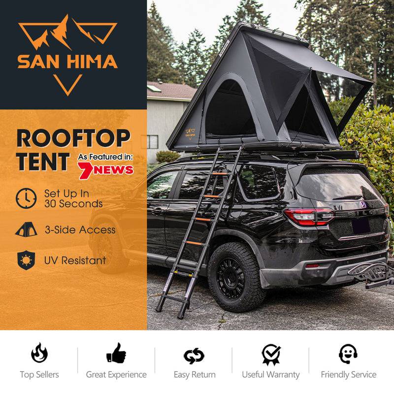cf68c3de692605e29a09dd716106ef1392b5571ad433cca3f11867ebf9c6edf6 San Hima Kalbarri Lite Rooftop Tent Hardshell With Ladder Grey Camping 4WD 4¡Á4