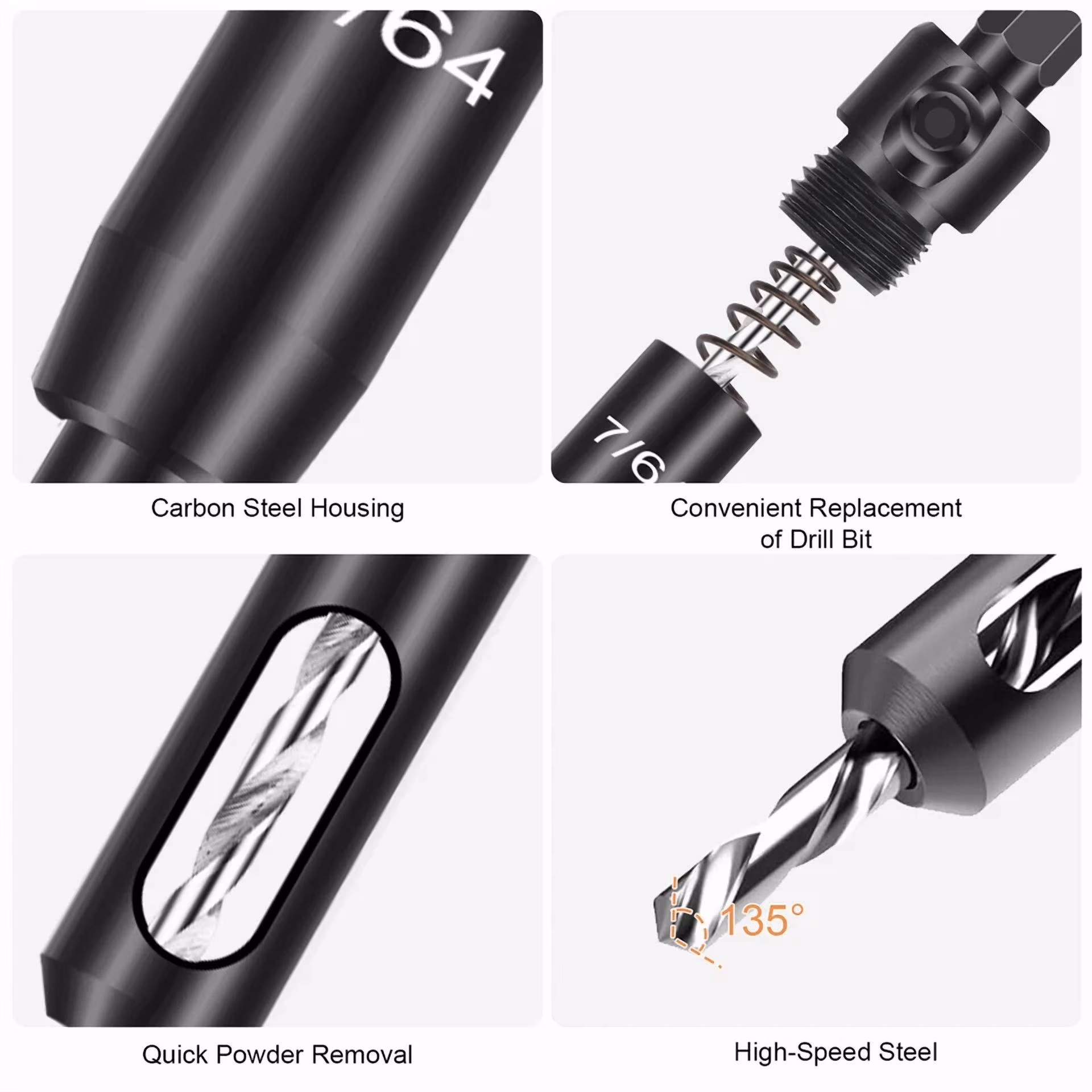 cfbac397bd090fa3b0447e6c15d8f9fd9333fa16142c526d562f141563e3555b KLYNE - 6Pcs Hex Shank Self Center Hinge Drill Bits Tool Woodworking Window Door Hinge