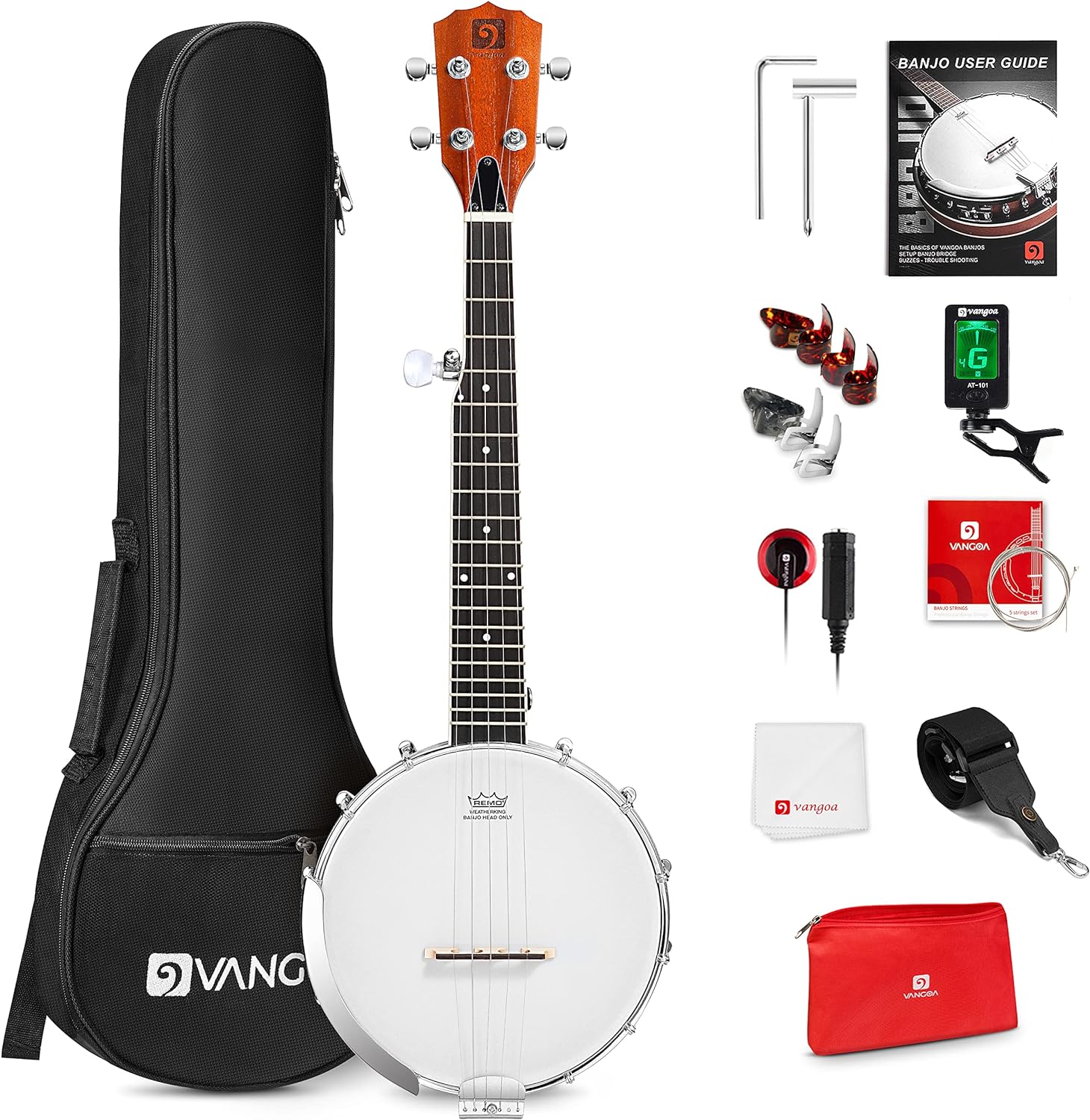 d03db38488a97751a03b2796680041fd6f5b62914fa0c18fe36731915b7f3550 String Banjo 26 Inch MINI Travel Banjo Banjo Beginner Kit with Remo Head Open Back Closed Solid Back with beginner Kit Comfortable Carrying Bag(26 Inch/ONESIZE)