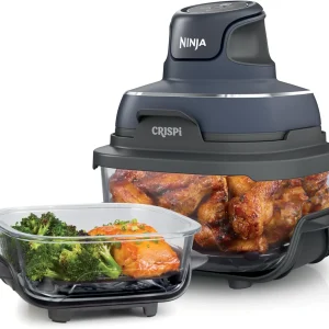 Ninja Crispi 4 in 1 Portable Glass Air Fryer Cooking System 4QT 6 Cup TempWare Glass Containers(Navy)