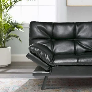 Futon Couch Sofa Bed, Faux Leather Sleeper Futons Convertible Loveseat Furniture for Compact Small Space, Dorm, Living Room(Black)