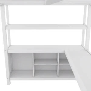 Off-White Metal Loft Bed with Desk and Wardrobe - Full Size(Off White)
