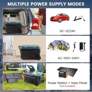40-Quart Dual-zone Car Refrigerator with Wheels, 12V/24V DC 100-240V AC Portable Car Fridge Cooler Freezer(Black Green)