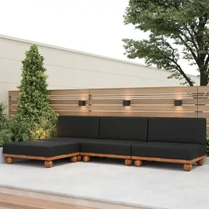 Scott Living Dulcie 4 Piece Outdoor Acacia Wood L Shape Setional Sofa with Removable Cushions(Black)