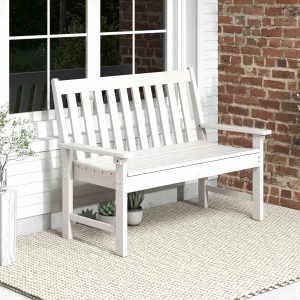 Outdoor 2-Person Bench, All-Weather HDPE Patio Loveseat Chair w/Cozy Backrest(White)