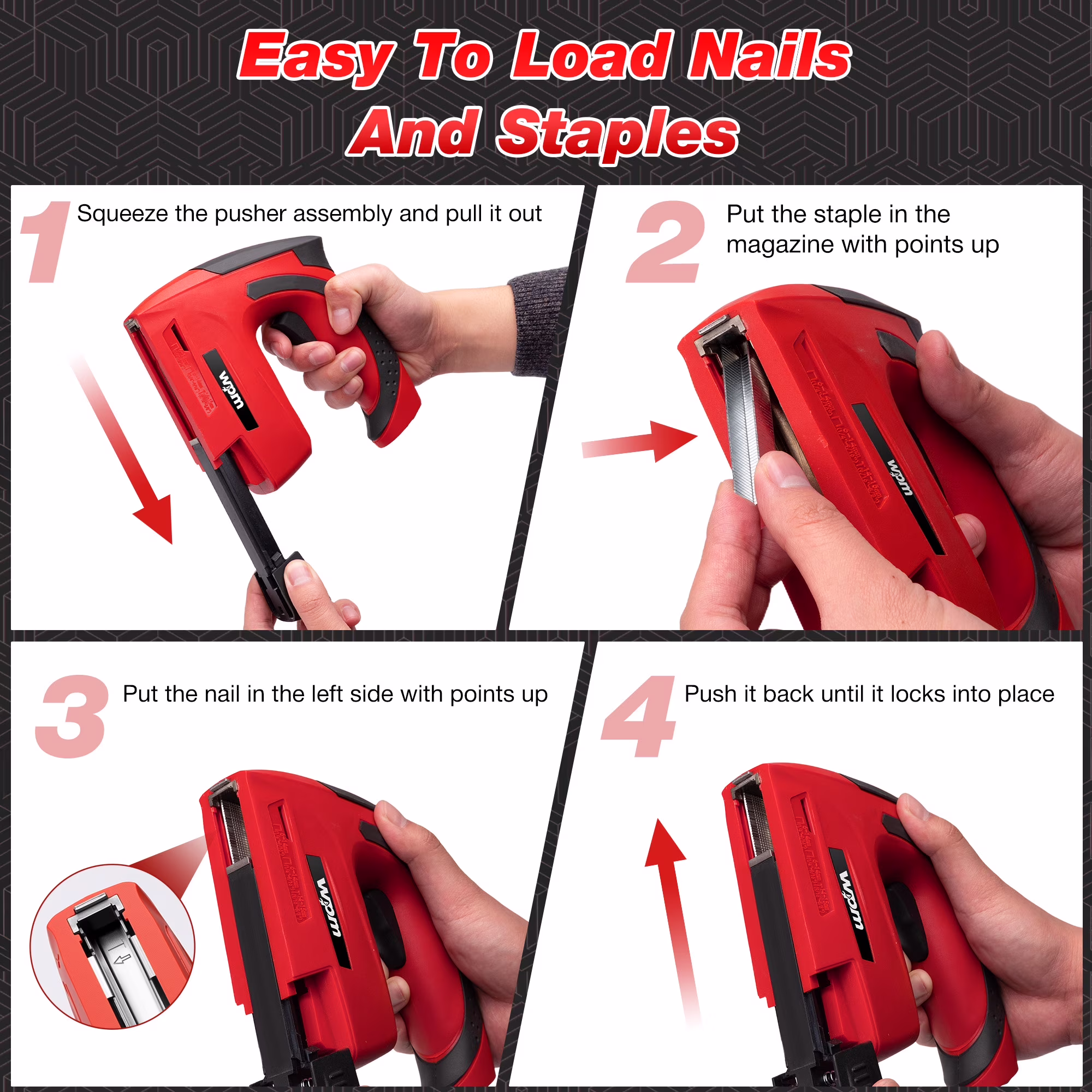 d43cf42bf347b09024fbeda09242fa585af9e14e5dc58f0bb8002f005df83984 WPM Electric Staple Gun, 3 in 1 Cordless Staple Gun for Wood, 4V Rechargeable Staple Gun Kit w/ 1500 Staples Nails, Staple Remover & Fast Charger for Crafts, DIY, Decoration