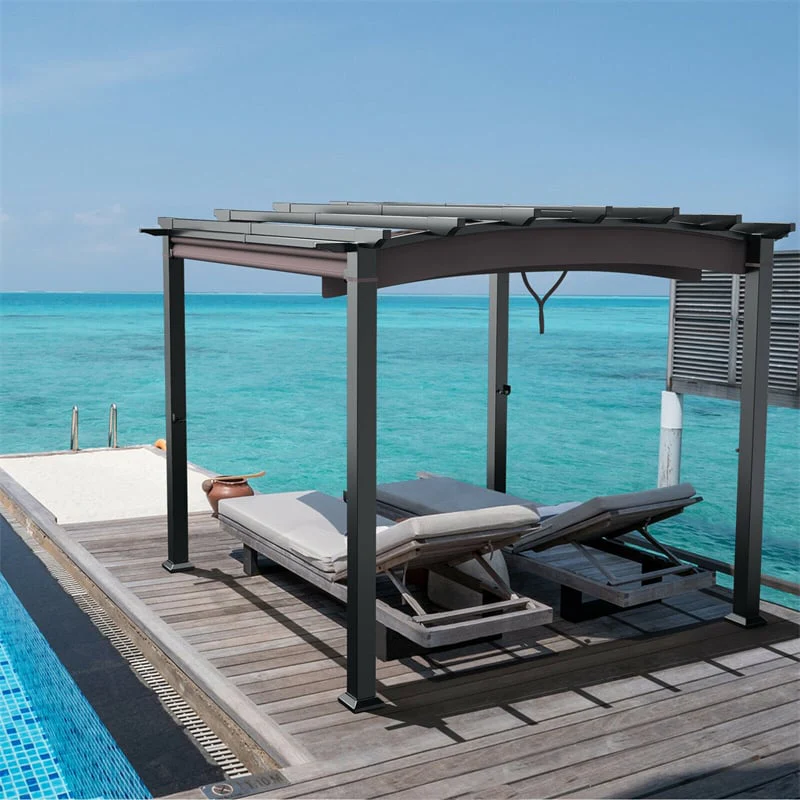 d487ab485737ccb8e34cf2cbfc3ffe50b0cf34131efe54db0dd70a28ddfac65d 10 x 10 FT Patio Metal Pergola with Retractable Canopy Heavy-Duty Outdoor Pergola for Deck Backyard Garden(Default Title)