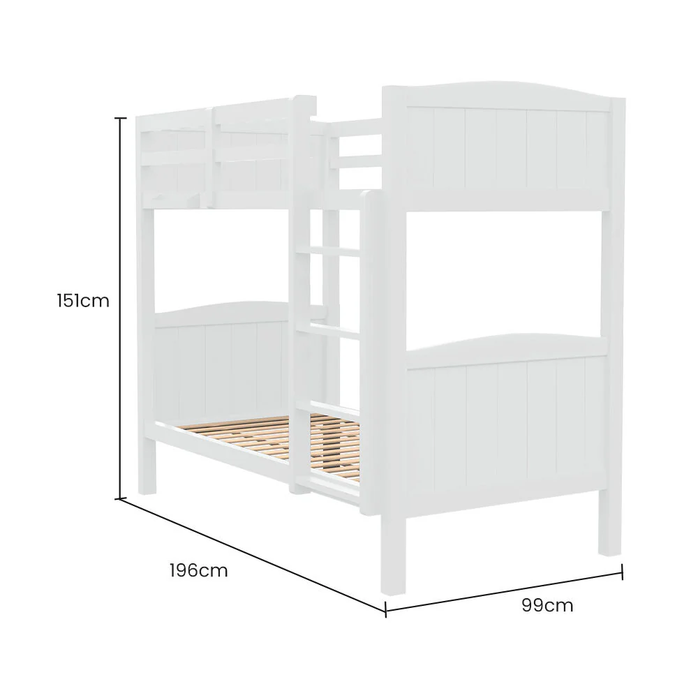 d4c06a0a75a19ffd4e3e7f69eb26e75aefda52ae2dd80eed31486f18452b9c03 Kingston Slumber Single Bunk Bed Frame Solid Pine Wood Timber, Modular Design, White