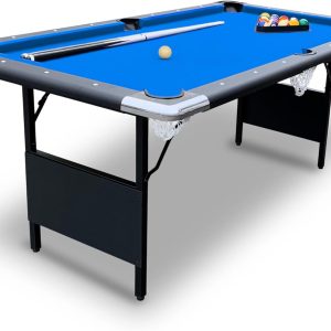 2025 Hathaway Fairmont 6 Ft Portable Pool Table, Adults Folding Billiards Tables for Game Room with Easy Foldable Storage, Includes Full Set of Billiard Balls, Cues, Chalk  Brush(Blue/Pool Table)