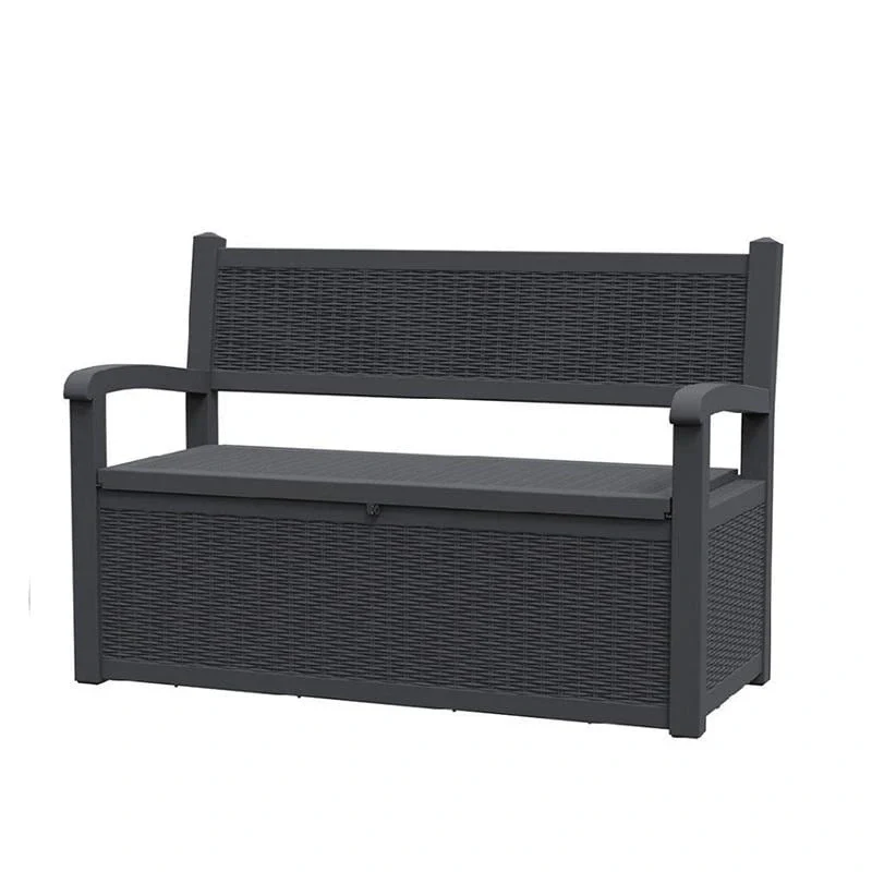 d57e6fd73ef13efad04747b97b122210a701e6bf128a341fd02e6971fb930810 All-Weather Resin Storage Bench with Lockable Hidden Compartment - Rattan-Look Design, 500 lbs Capacity, 70-Gallon Storage(Black)