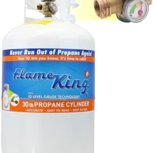 2025 Flame King YSN330 30lb Steel Propane Tank Cylinder with Gauge and OPD Valve for Grills and BBQs  Camping  Fishing   Outdoor Activities  White