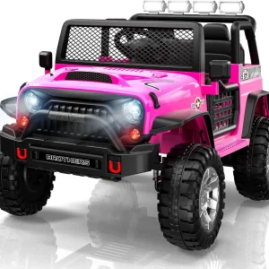 L8 Ride On Car, 2 Seater, 12V Kids Electric Car w/Remote Control, 4-Wheel Suspension, Bluetooth Speaker, Multi Music Modes, 3 Speeds, LED Lights, Xmas  Birthday Gift Ideas for Kids Ages 3+(A-pink)
