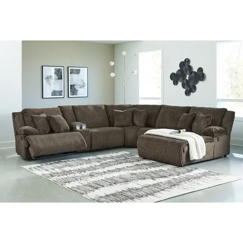 d70ef7e3ce2ff05e3053b50cb0b7a79d6a97a2f21c1030d2420a28858c04e190 Signature Design by Ashley Top Tier Brown 6-Piece Reclining Sectional with Chaise - 147 W x 134 D x 41 H(Left Facing)