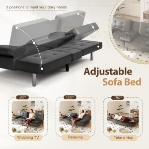Shahoo Convertible Folding Futon Sofa Bed Sleeper Couch for Living Room Faux Leather(White)
