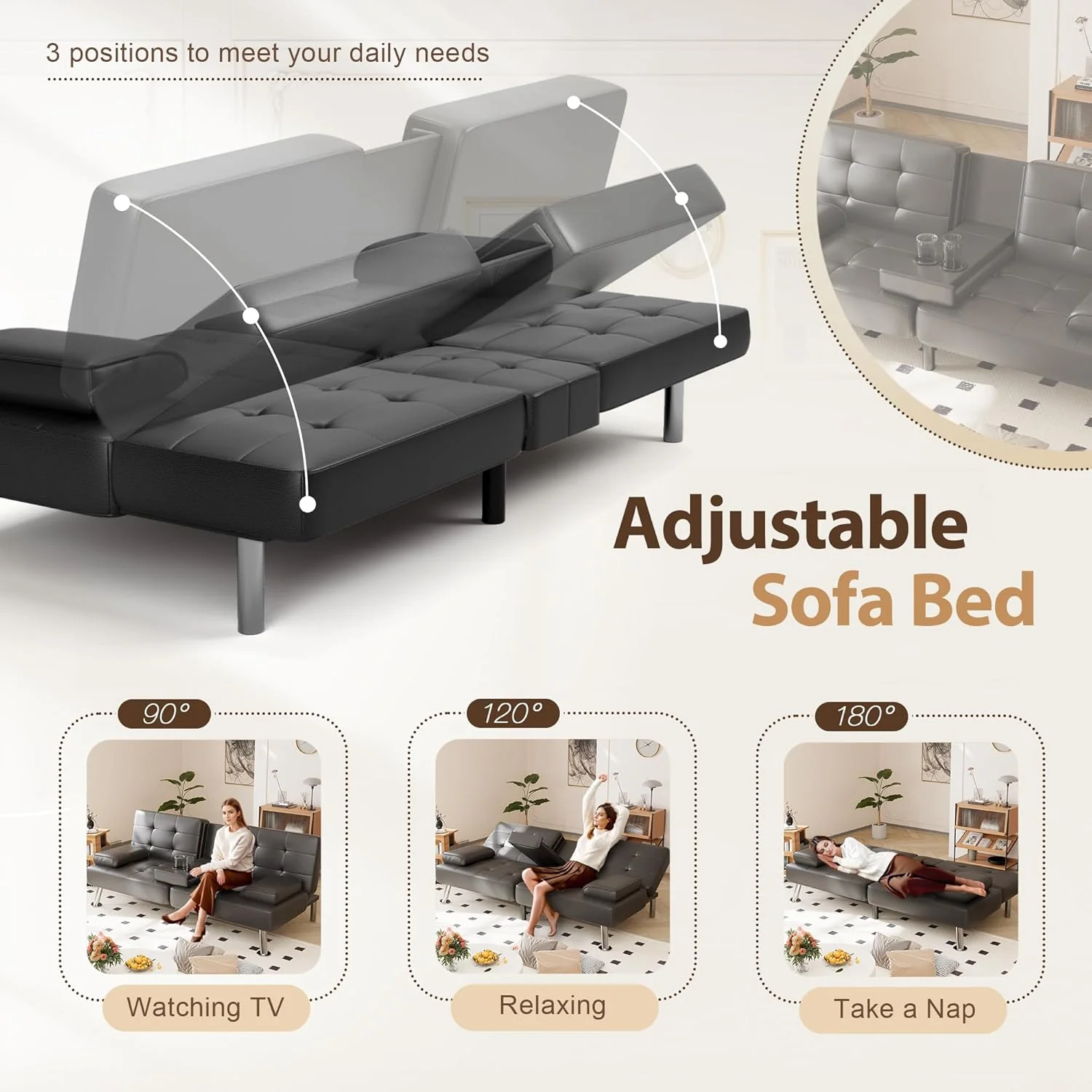 d7fcd2c3e0aa8fe699528de8c32b4ba9be98f8f53b88e04521774ad6c3558989 Shahoo Convertible Folding Futon Sofa Bed Sleeper Couch for Living Room Faux Leather(White)