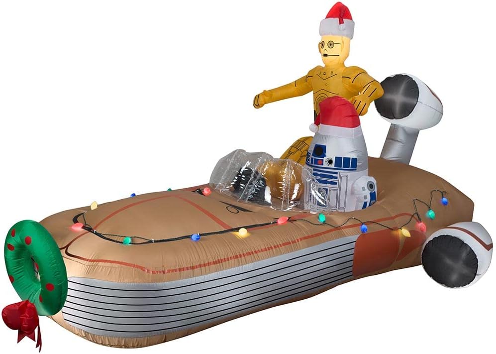 d8852aabe44d8ba90361b76faaffae3db0d6803aea3324fd41f470c21dac7d0d 11" Inflatable Christmas Disney Star Wars C-3PO and R2-D2 Land Speeder Scene Yard Decor 37064