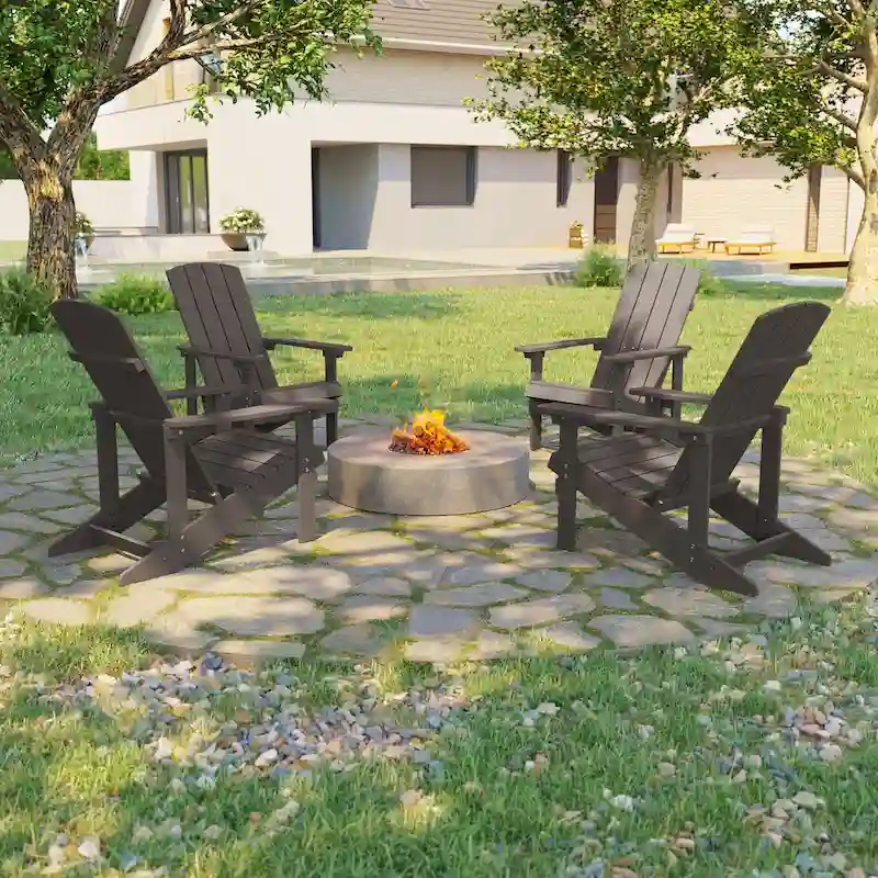 d886fbeab2bb1fd2547dbdb6d5ec19ff39f10deced00d1bf6d465286cc0e605e Bonosuki Weather-resistant Wood Outdoor Adirondack Chairs-Set of 4(Light Grey)