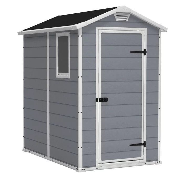 d8ac5087ad8d3caa70f3a8de5df027bdb3d055cc3590757a25fc1f1f9f3443e4 Keter Manor 4 ft. W x 6 ft. D Vertical Resin Outdoor Storage Shed Ideal For Patio Installation Included