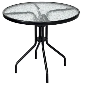 Costway 32 Outdoor Patio Round Table Tempered Glass Top(Black)