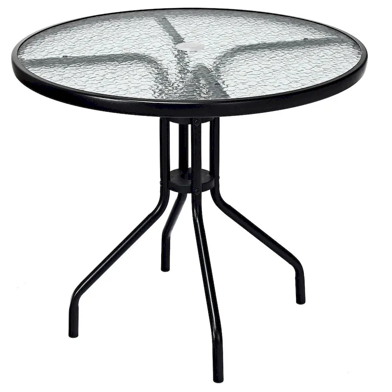 d90bdb8fd18ddcf8531b12d6dfe3bbb8d598445ee6d1c063e7ad205edca07074 Costway 32 Outdoor Patio Round Table Tempered Glass Top(Black)