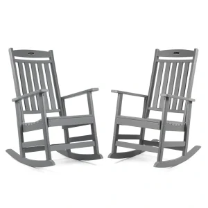 Vrakae All Weather Outdoor High Back Rocking Chair Set of 2(Grey)