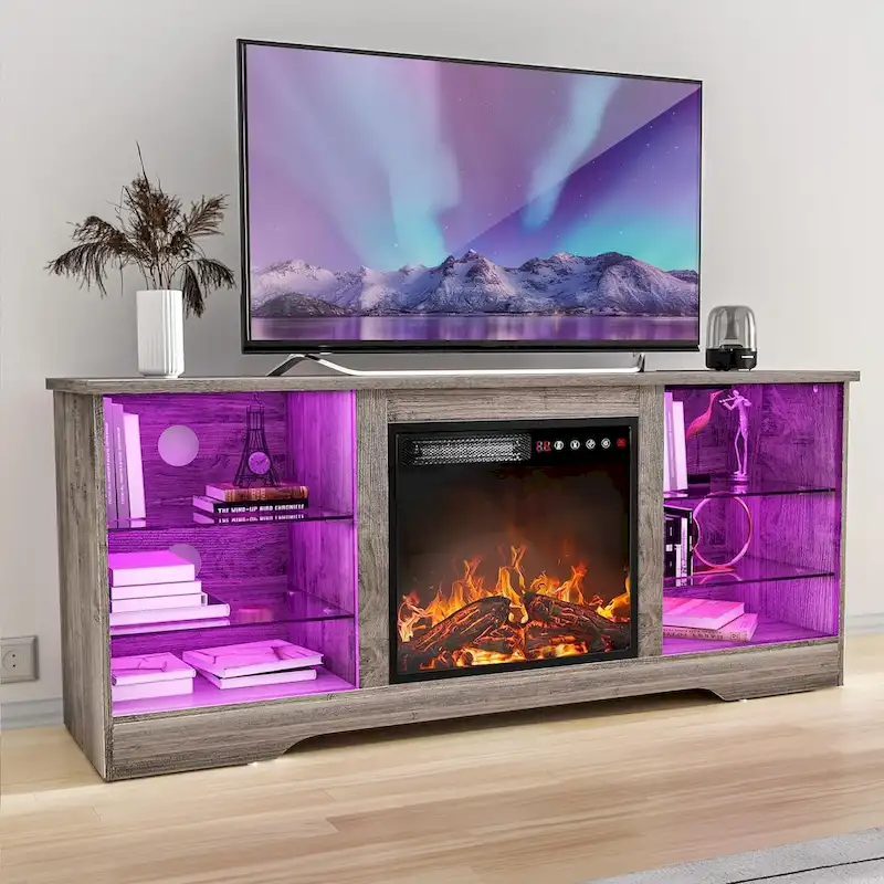 d9641349b724c3a1306dd75a391a6e0aaba85aca78e95156144dbfa656de6869 Bossin 58 Fireplace TV Stand with 18 Electric Fireplace,Modern Entertainment Center for 65 TVs,TV Console(Grey)