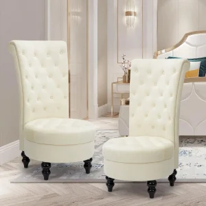 AVAWING Set of 2 Throne Royal Chair Thick Padding and Rubberwood Legs(Beige)