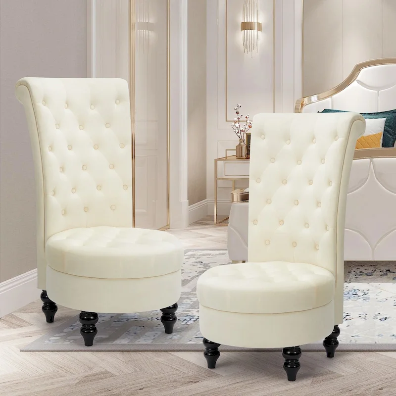 d9698cf1f55bac82598852ba43253fc6dba9edb07affce0e9751fe142d7c1afd AVAWING Set of 2 Throne Royal Chair Thick Padding and Rubberwood Legs(Beige)