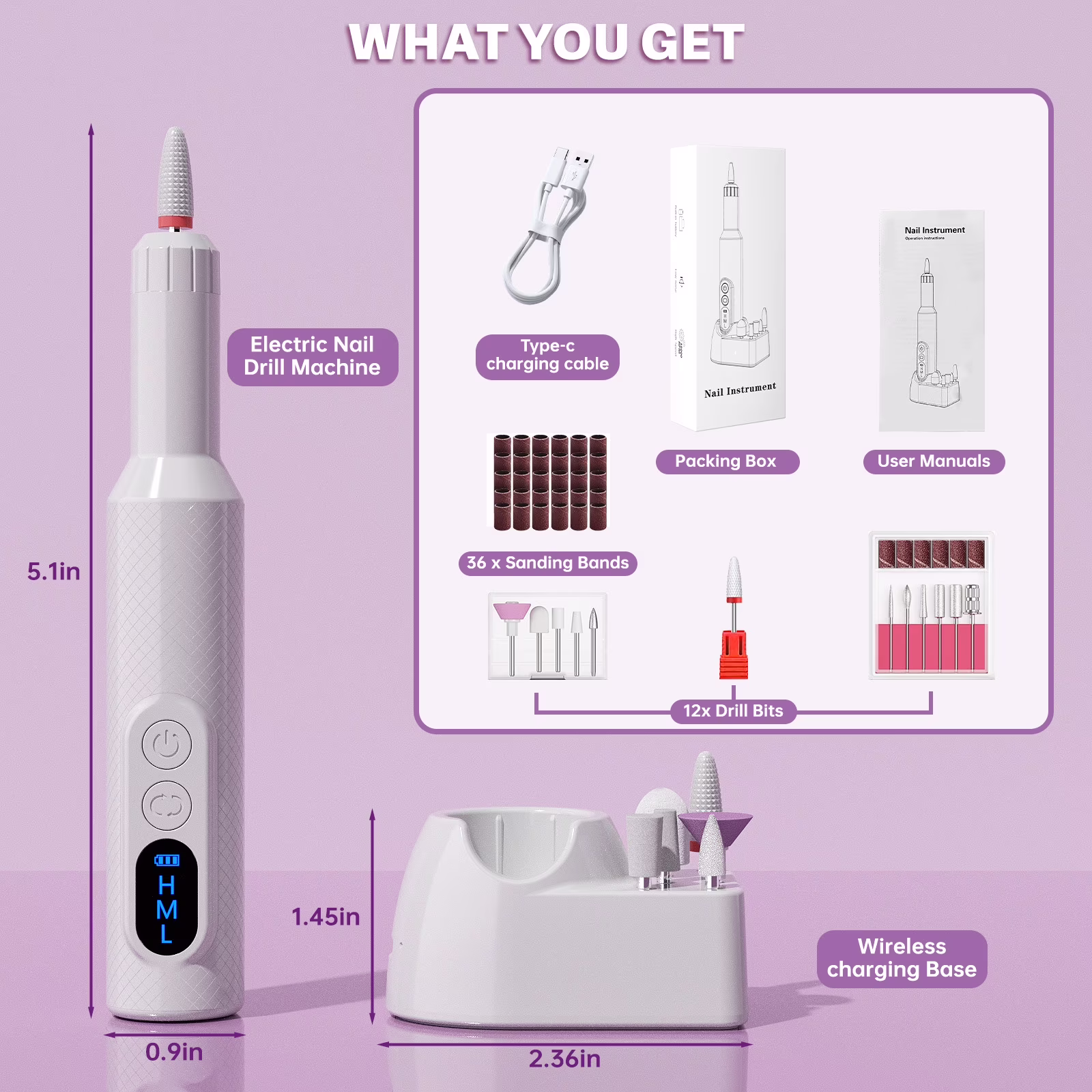 d9e6ac9c7163c0c4491cc95071c355d0d24c6a238bf4e2464c323deb9d691022 CshidWorld Electric Nail Drill, Cordless Nail File Kit, Portable Manicure Pedicure Tool with 12 Drill Bits & Wireless Charging Base for Acrylic Gel Nails Polishing Removal