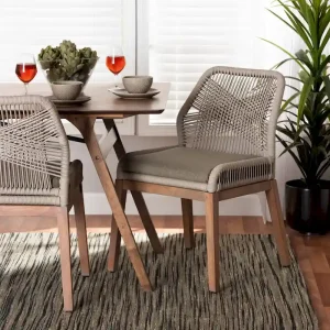 Modern Transitional-Style Rope-Woven Mahogany Dining Chair ¡ª Gray(Grey, Walnut Brown)