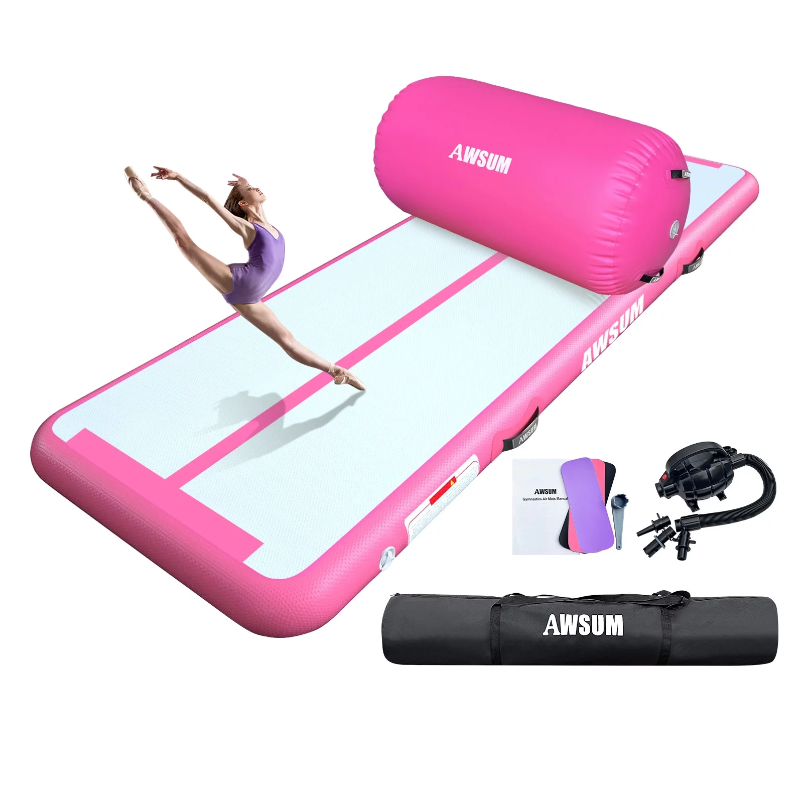 da4cfefff125c94b3e1cfd160b9e4e07773341789b23e1785e1eebe5e96780f0 AWSUM Inflatable Air Gymnastics Mat 10 ft 13 ft 16 ft Training mat 4 inches Thick tumble track Air Roller with Electric Pump for Home/Gym