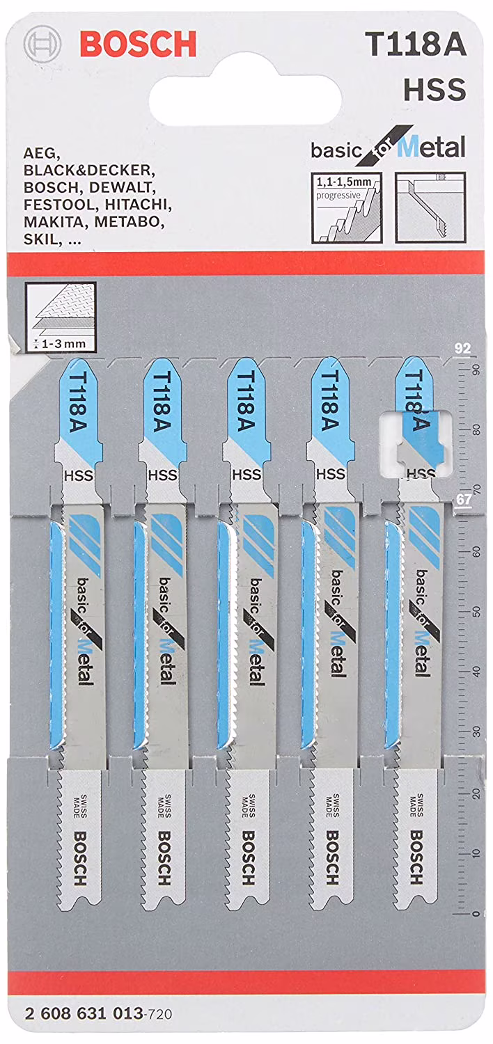 Bosch Accessories 5x Jigsaw Blade T 118 A Basic for Metal (for Steel sheets, Accessories Jigsaw