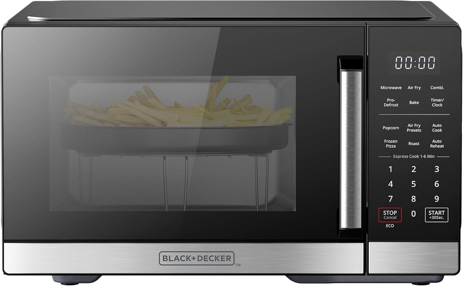 ddb8a059c87213bf9bcf89e7121670e5814e4f958cb703b0e4de10b19638d966 The 5-in-1 microwave oven features air baking, combined cooking, baking, barbecuing and convection cooking functions. It has a capacity of 0.9 cubic feet, a desktop design, stainless steel material, a power of 900 watts, and a child lock function.(0.9 Cu.ft Air Fryer)