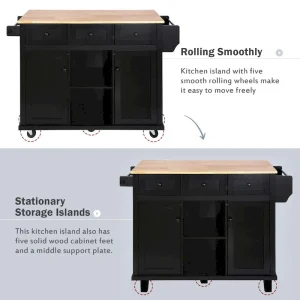 Kitchen Island on 5 Wheels with Storage Cabinet and 3 Drawers(White)
