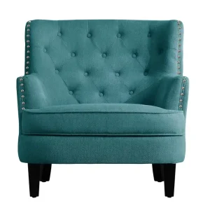 Moser Bay Mignon Velvet / Linen 30 Wide Tufted Wingback Accent Chair(Teal- Velvet)