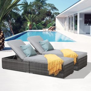 Patiorama Outdoor Patio Lounge Chair Elegant Reclining Adjustable Pool Rattan Chaise Chair(2/Light Grey)