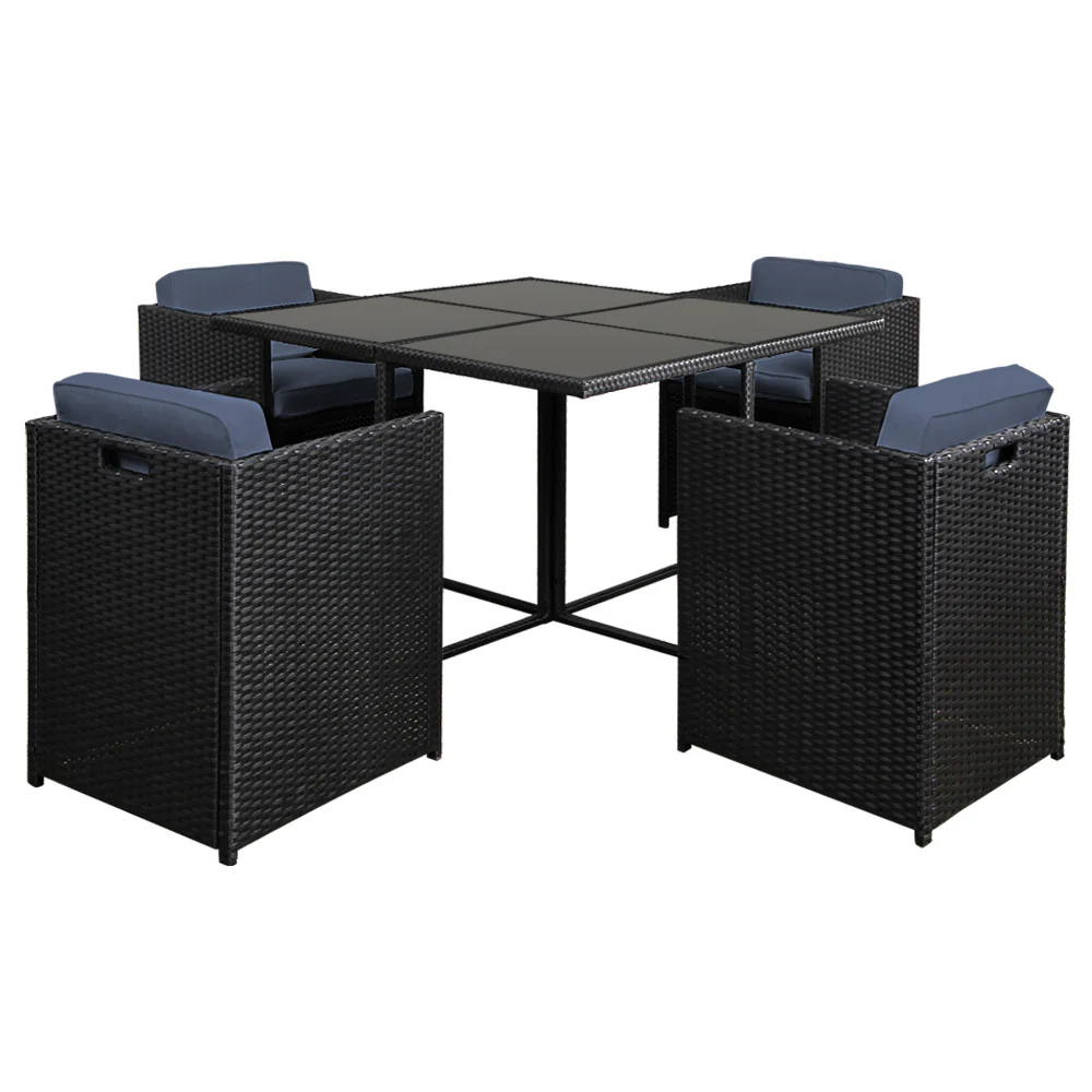 dec587b78bba7324524feadec4449f9661cf6a4a75b6d46bb2fa3f570119fb2c Gardeon Outdoor Dining Set 5 Piece Wicker Table Chairs Setting Black