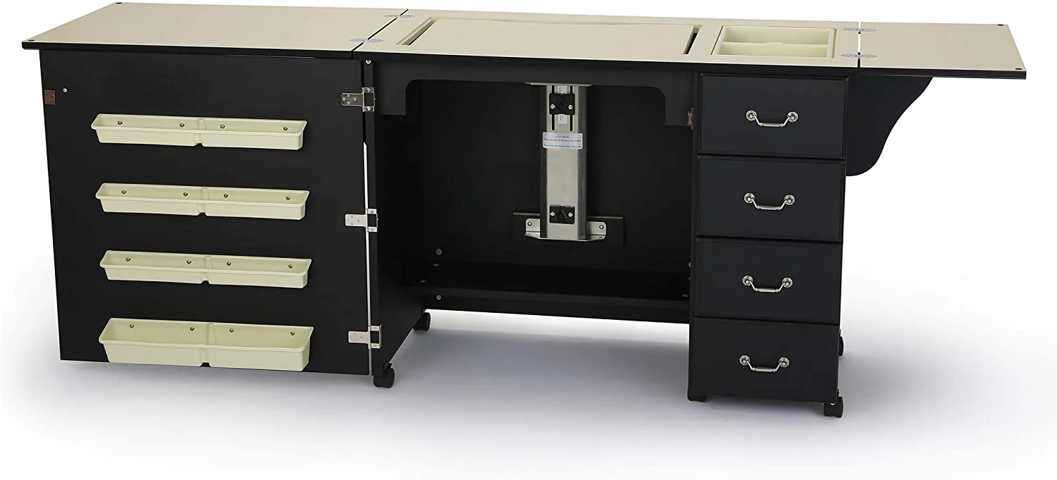 df0b6222f8f5892c7a89a966c1d9add5524859f0f51ce3377de19394a1d32eee 353 Norma Jean Sewing Cabinet for Sturdy Sewing, Cutting, Quilting, and Crafting with Storage and Airlift, Black Finish