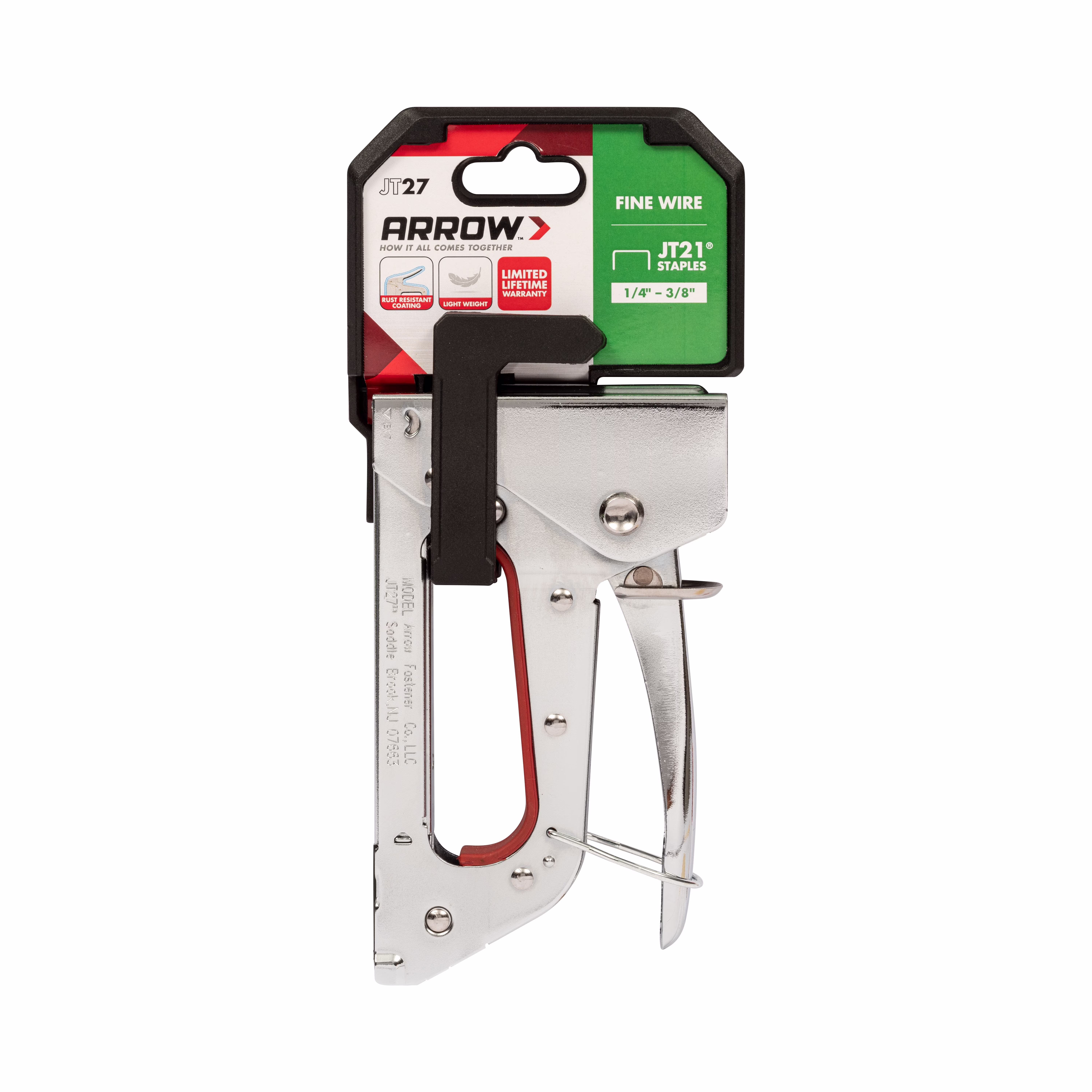 df4d6fc33e1306f21dd30dab1cb2e7f0d66643946c805a721aa3c480e6d1c64c Arrow JT27 Light-Duty Chrome Finish Manual Staple Gun with Bottom Load and Handle Lock