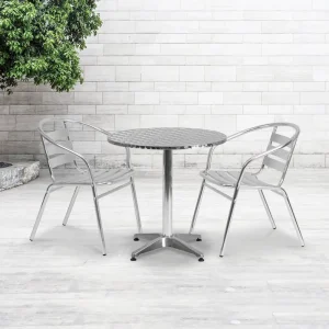27.5  Round Aluminum Smooth Top Indoor-Outdoor Table with Base(Aluminum)