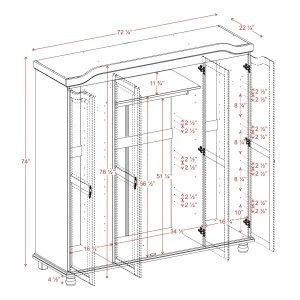 Palace Imports 100% Solid Wood Kyle 4-Door Wardrobe Armoire with Solid Wood or Mirrored Doors(White)